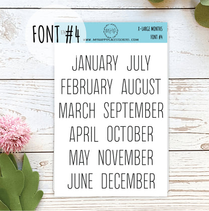 Sticker Set of X-LARGE Month Stickers for Planners, Organizers, Bullet Journals, and Happy Planners || S08