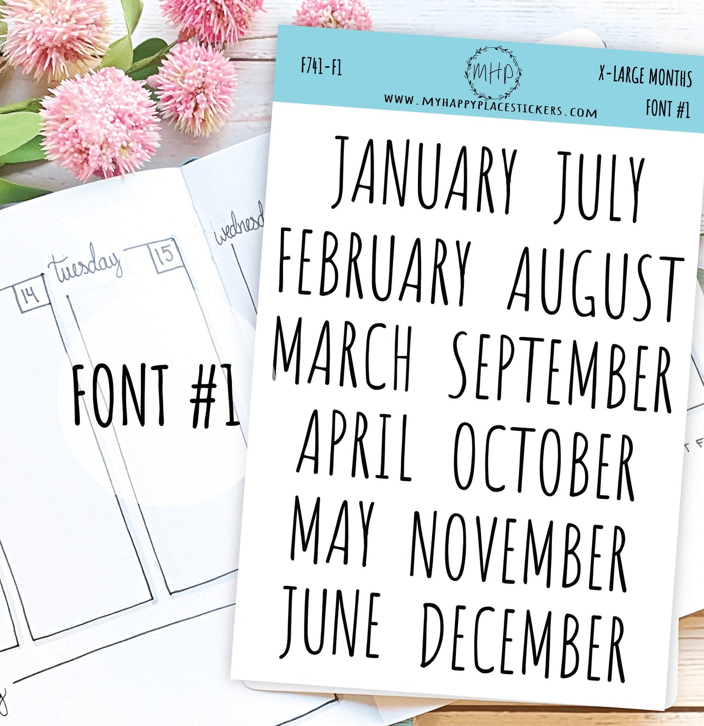 Sticker Set of X-LARGE Month Stickers for Planners, Organizers, Bullet Journals, and Happy Planners || S08