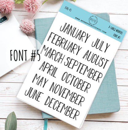 Sticker Set of X-LARGE Month Stickers for Planners, Organizers, Bullet Journals, and Happy Planners || S08