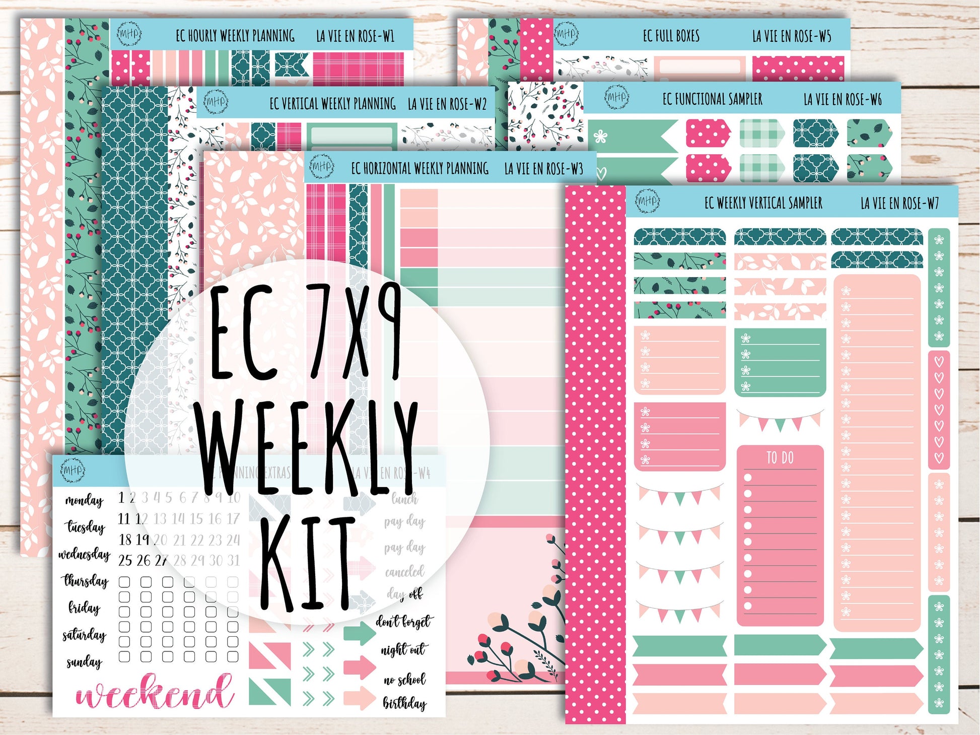 Erin Condren 7x9 Weekly Planning Kit. MAY erin-condren-7x9-weekly-planning-kit-may-la-vie-en-rose-planner-sti-my-happy-place-stickers