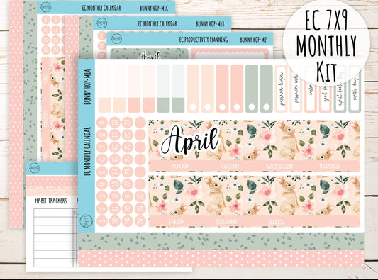 Erin Condren 7x9 Monthly Kit. April "Bunny Hop" Planner Stickers || BH-M