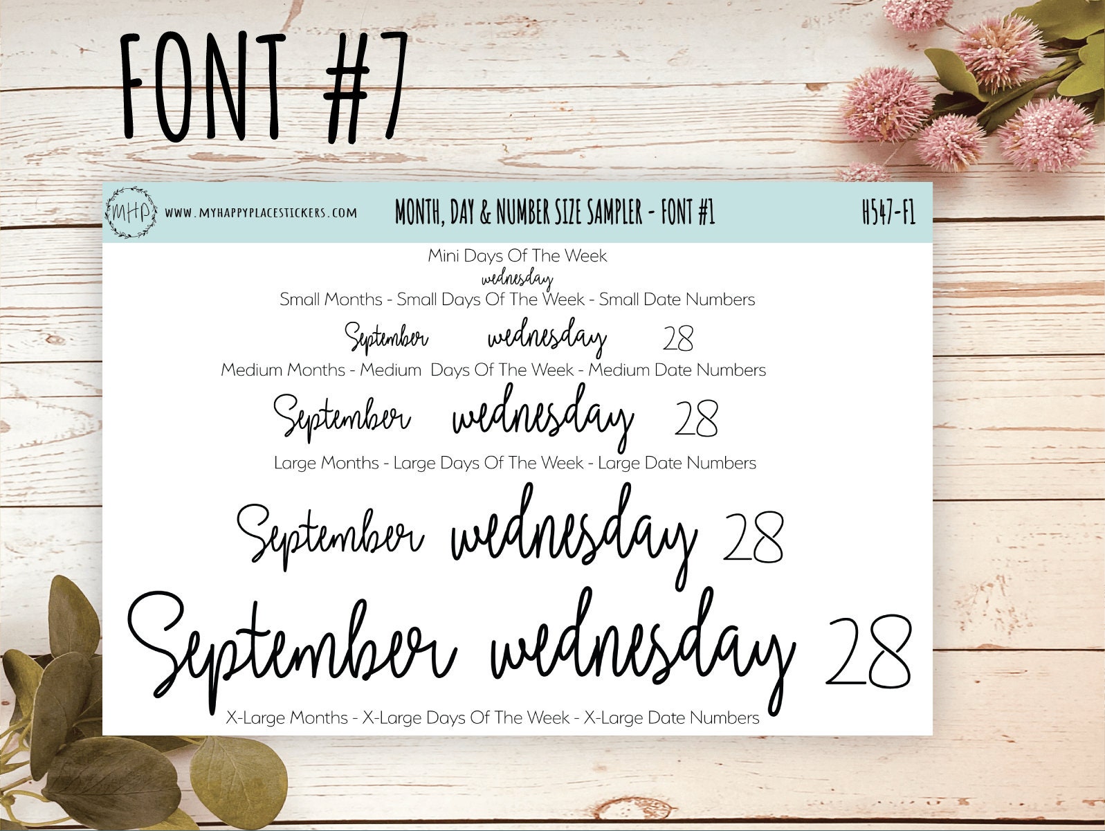 Months, Days of the Week & Number Stickers for Planners. Sticker Size Sampler || H547