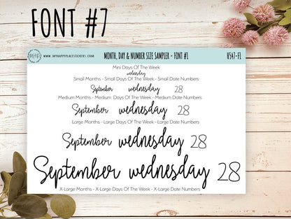 Months, Days of the Week & Number Stickers for Planners. Sticker Size Sampler || H547