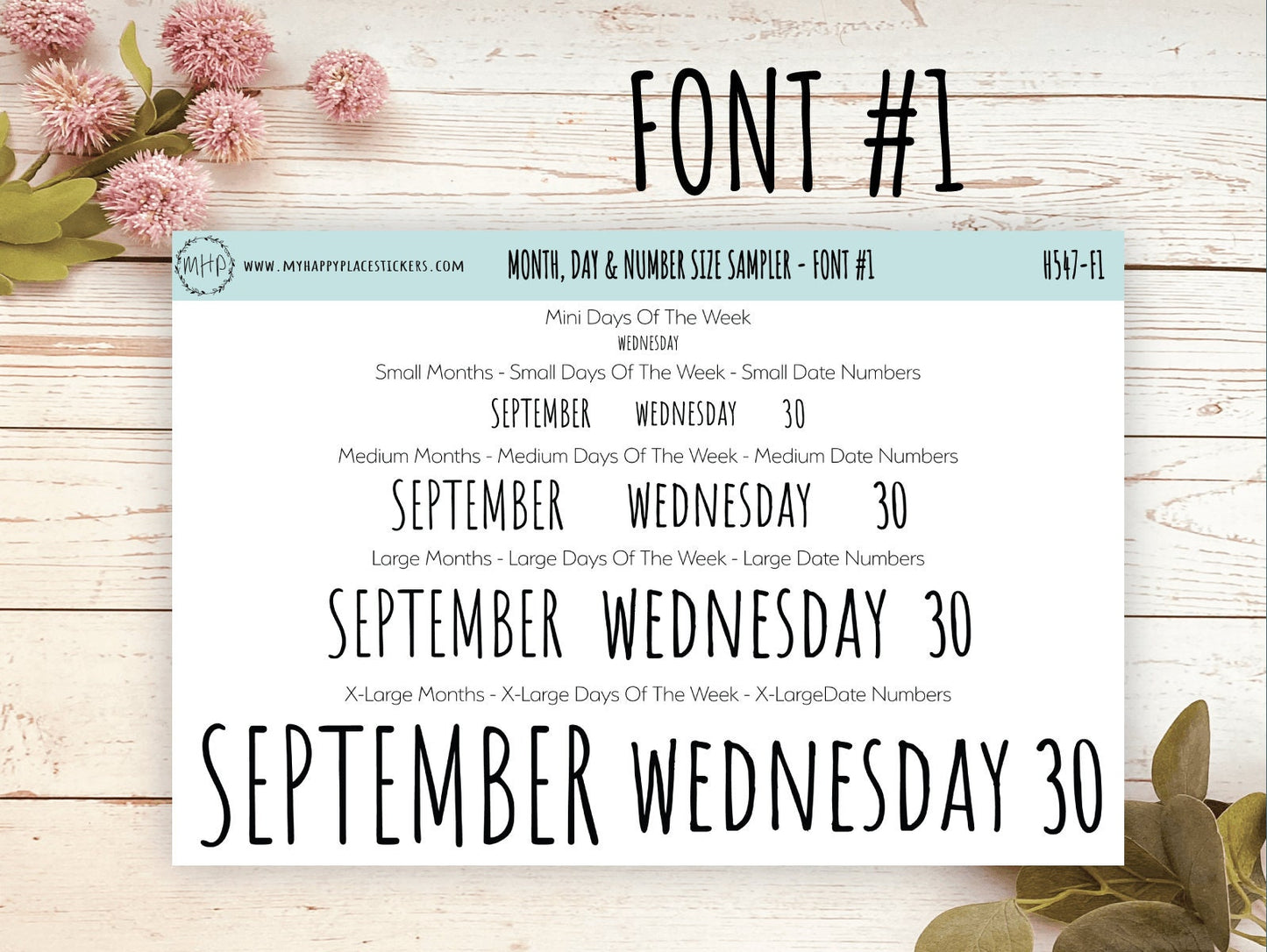 Months, Days of the Week & Number Stickers for Planners. Sticker Size Sampler || H547