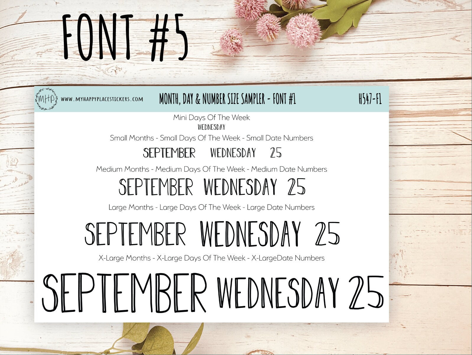 Months, Days of the Week & Number Stickers for Planners. Sticker Size Sampler || H547