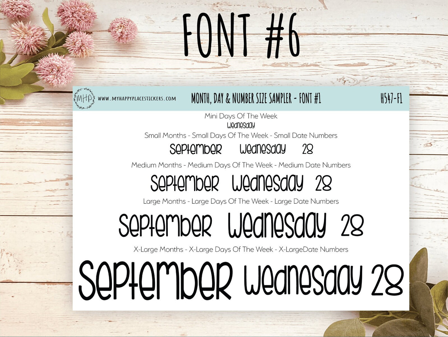 Months, Days of the Week & Number Stickers for Planners. Sticker Size Sampler || H547