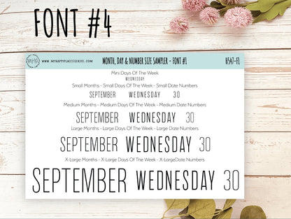 Months, Days of the Week & Number Stickers for Planners. Sticker Size Sampler || H547