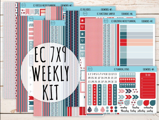 Erin Condren 7x9 Weekly Planning Kit. JULY "Fireworks" Planner Stickers || F-W