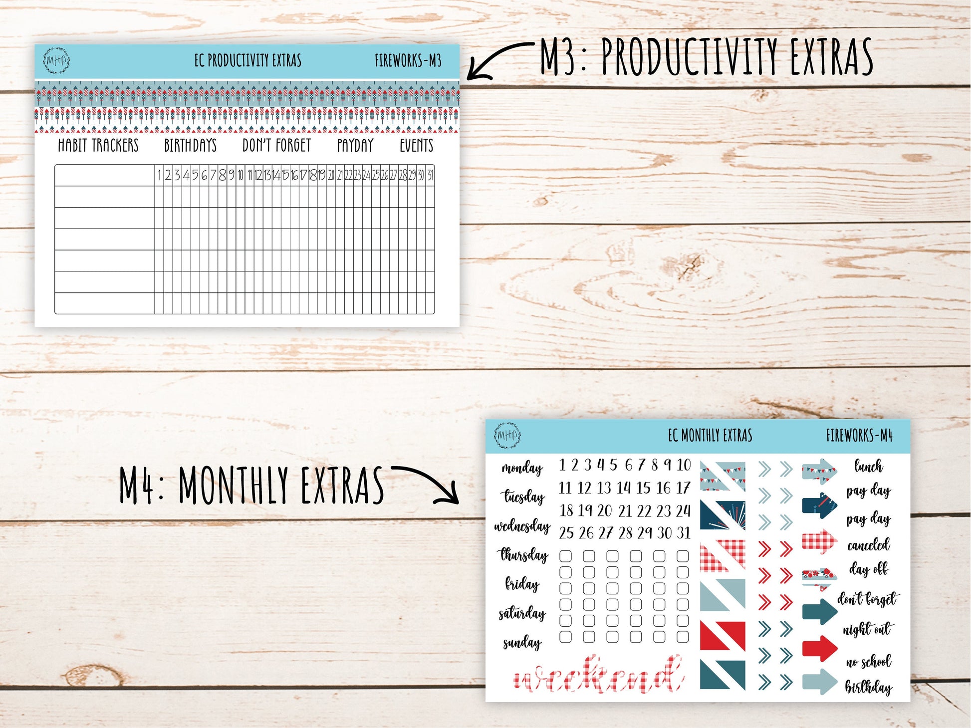 Erin Condren 7x9 Monthly Kit. JULY "Fireworks" Planner Stickers || F-M