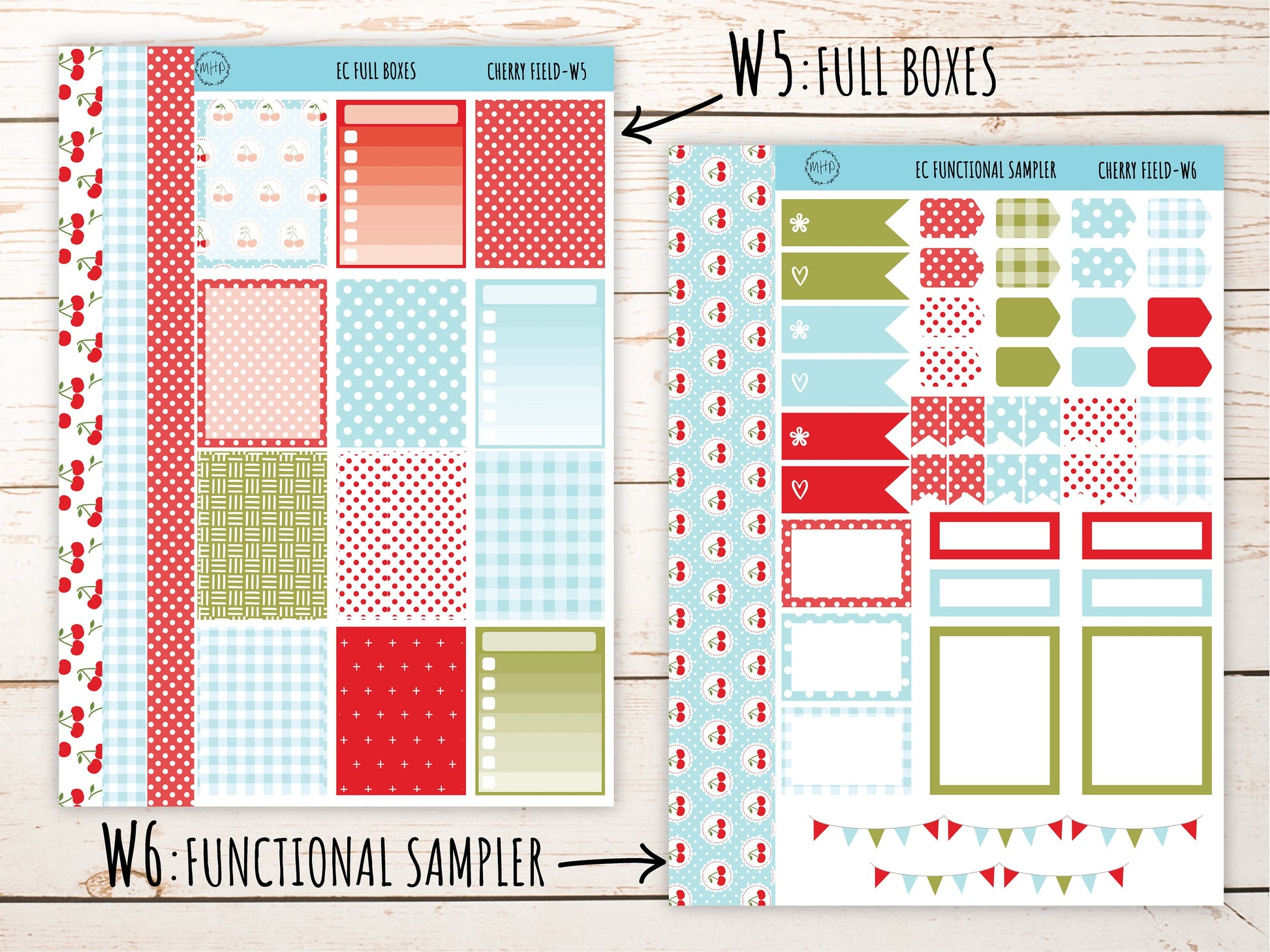 Erin Condren 7x9 Weekly Planning Kit. JULY "Cherry Field" Planner Stickers || CF-W