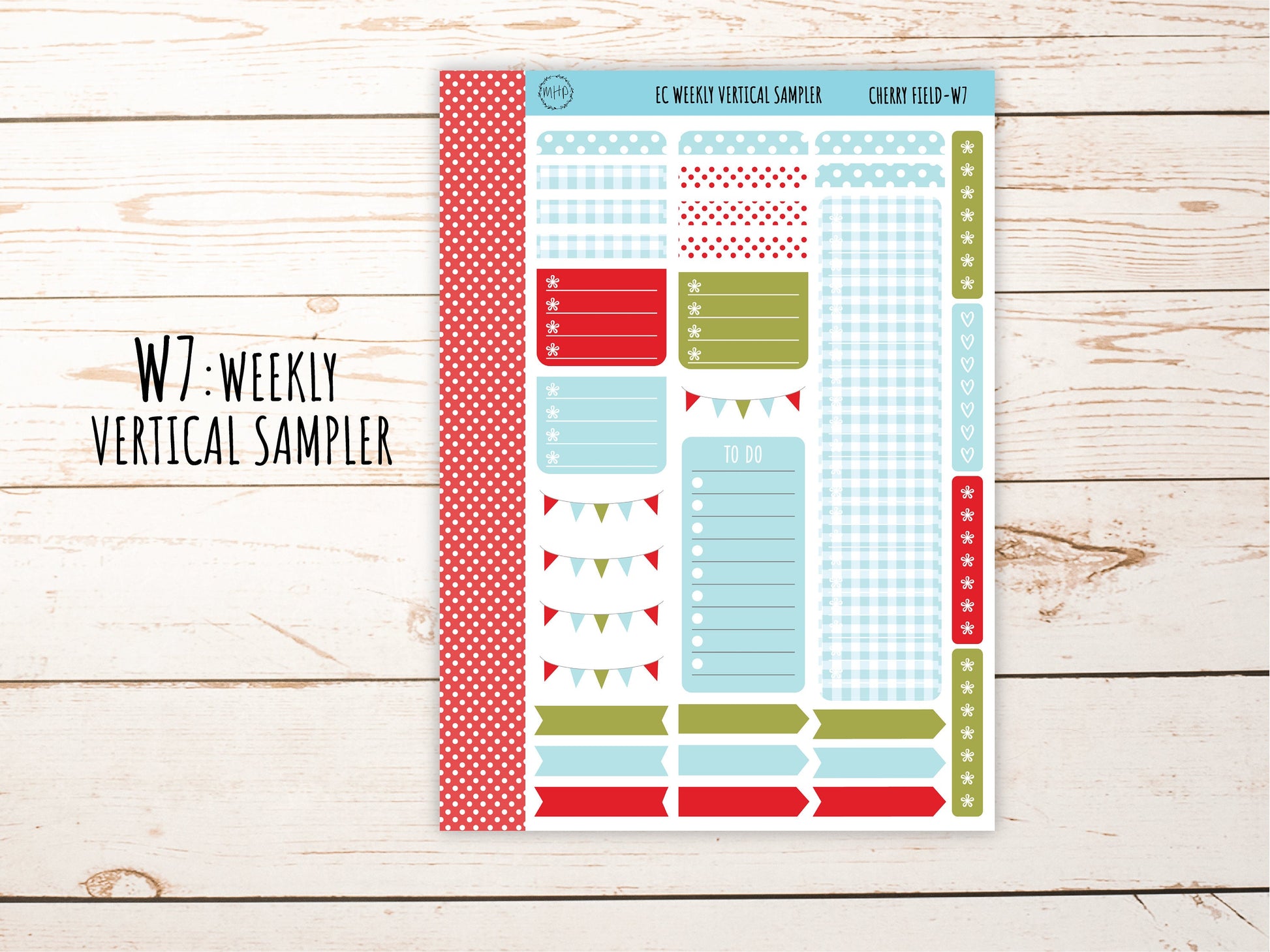 Erin Condren 7x9 Weekly Planning Kit. JULY "Cherry Field" Planner Stickers || CF-W