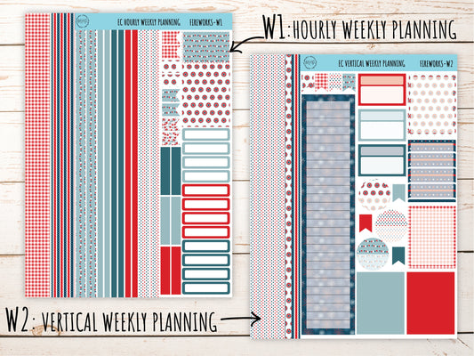 Erin Condren 7x9 Weekly Planning Kit. JULY "Fireworks" Planner Stickers || F-W