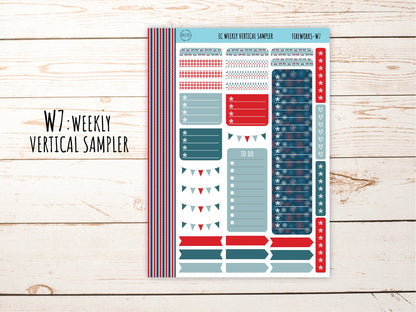 Erin Condren 7x9 Weekly Planning Kit. JULY "Fireworks" Planner Stickers || F-W
