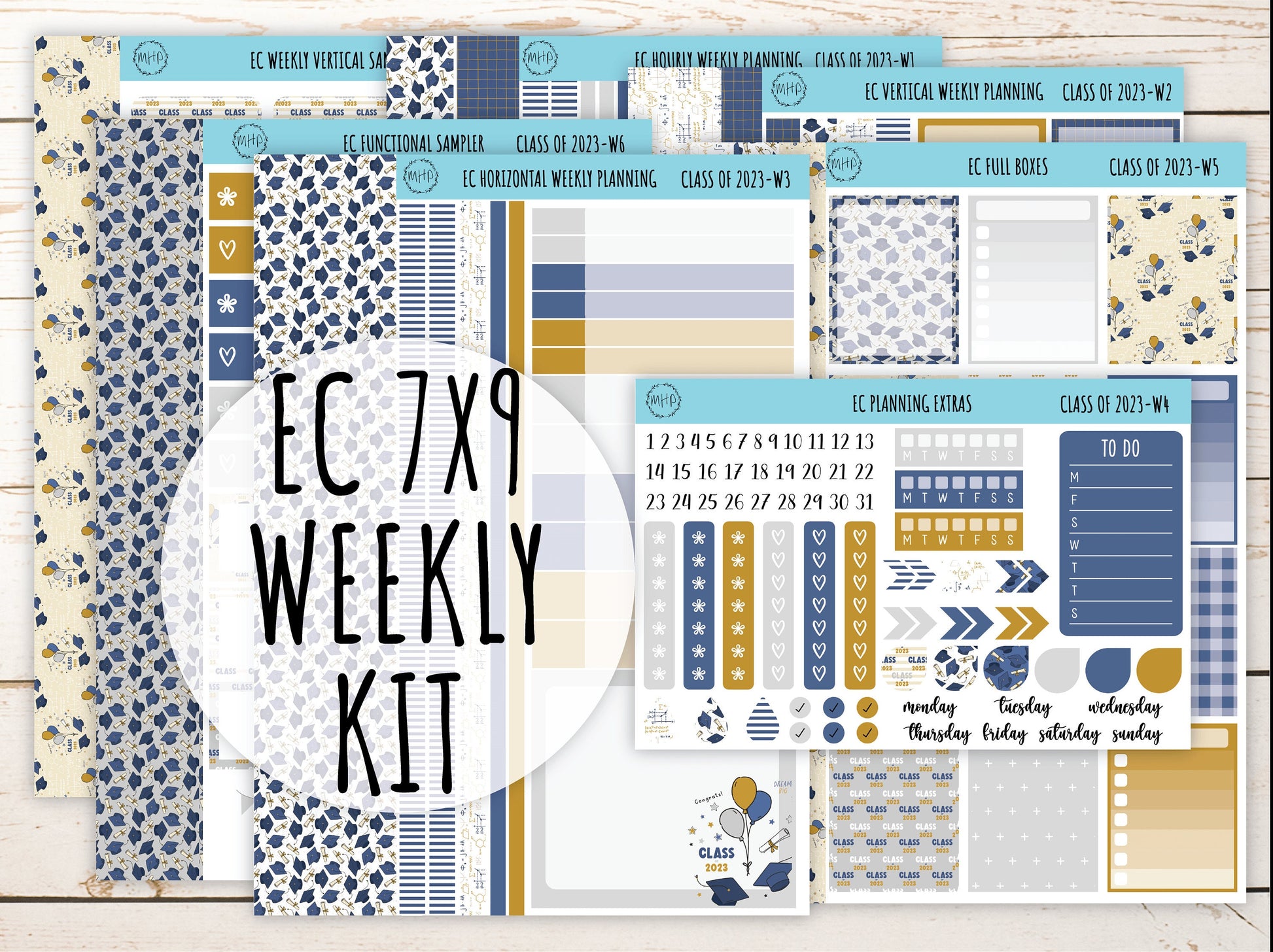 Erin Condren 7x9 Weekly Planning Kit. GRADUATION MONTH "Class of 2023" Planner Stickers || C23-W