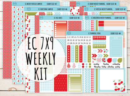 Erin Condren 7x9 Weekly Planning Kit. JULY "Cherry Field" Planner Stickers || CF-W