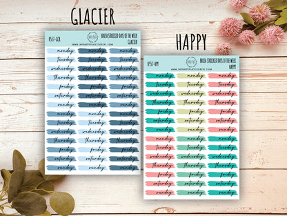 Days of the Week Over Brush Stroke. Planner Stickers. Foil stickers || H557