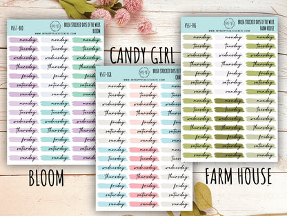 Days of the Week Over Brush Stroke. Planner Stickers. Foil stickers || H557