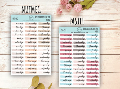 Days of the Week Over Brush Stroke. Planner Stickers. Foil stickers || H557