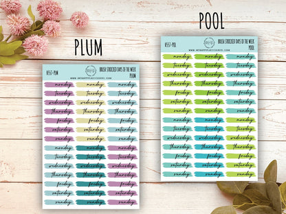 Days of the Week Over Brush Stroke. Planner Stickers. Foil stickers || H557