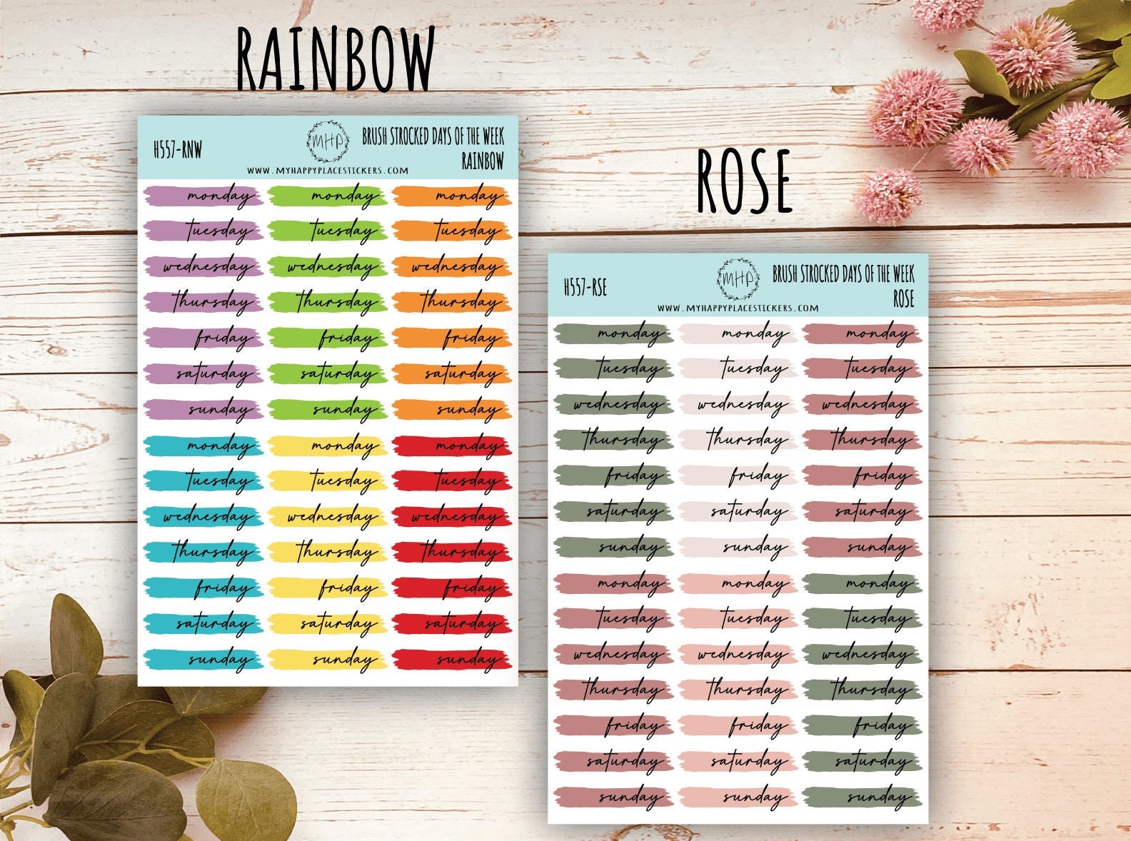 Days of the Week Over Brush Stroke. Planner Stickers. Foil stickers || H557