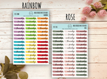 Days of the Week Over Brush Stroke. Planner Stickers. Foil stickers || H557