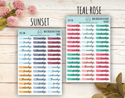 Days of the Week Over Brush Stroke. Planner Stickers. Foil stickers || H557