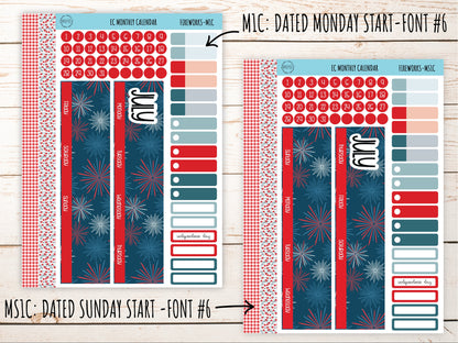 Erin Condren 7x9 Monthly Kit. JULY "Fireworks" Planner Stickers || F-M