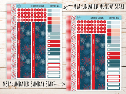 Erin Condren 7x9 Monthly Kit. JULY "Fireworks" Planner Stickers || F-M