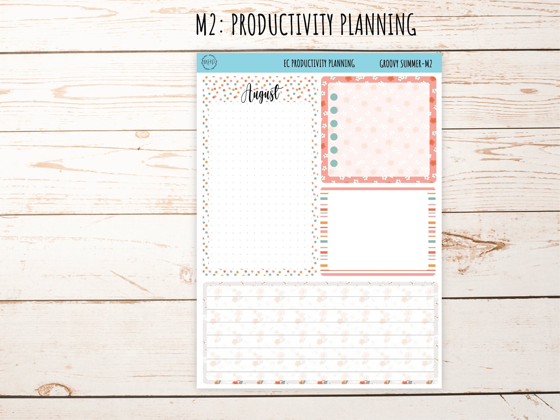 Erin Condren 7x9 Monthly Kit. AUGUST "Groovy Summer" Planner Stickers || GS-M