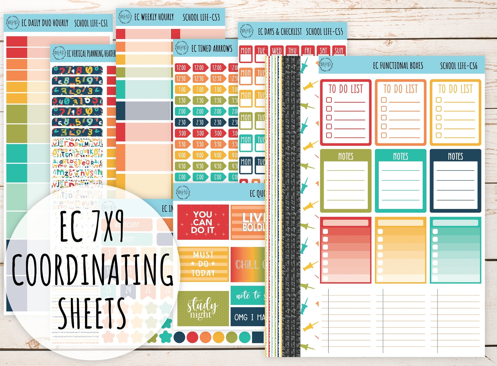 Erin Condren 7x9 Coordinating Planner Sticker Sheets. SEPTEMBER "School Life". Add-On Sticker Sheets || SL-CS