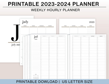 Weekly Hourly Planner. 2023 -2024 Planner. US Letter Printable Planner. Fully Dated and Undated Planner