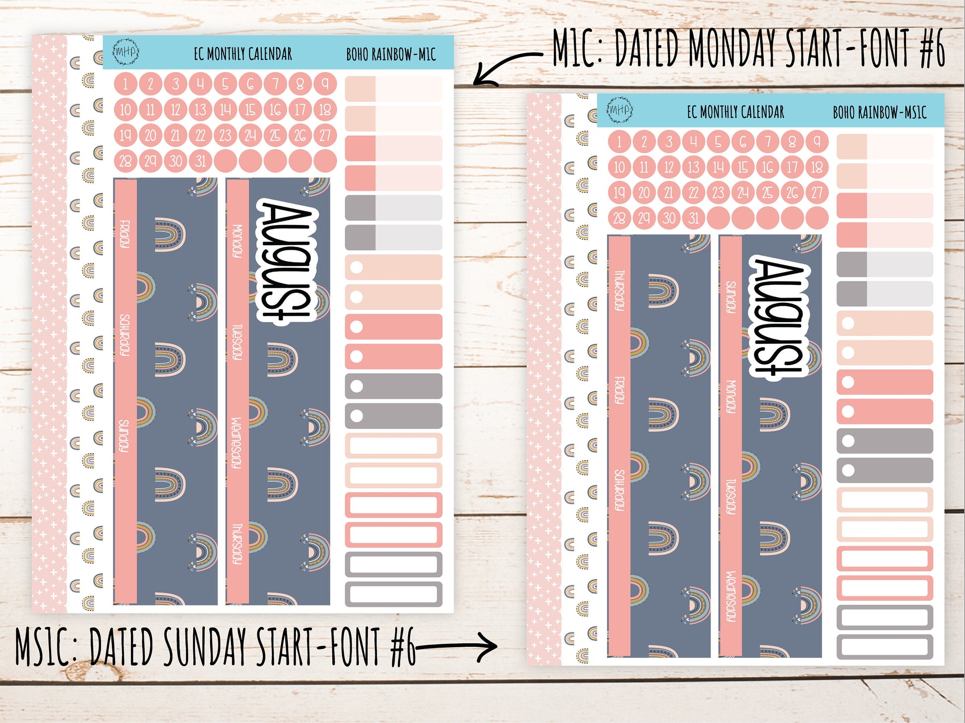 Erin Condren 7x9 Monthly Kit. AUGUST "Boho Rainbow" Planner Stickers || BR-M