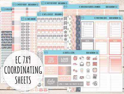 Erin Condren 7x9 Coordinating Planner Sticker Sheets. AUGUST "Boho Rainbow". Add-On Sticker Sheets || BR-CS