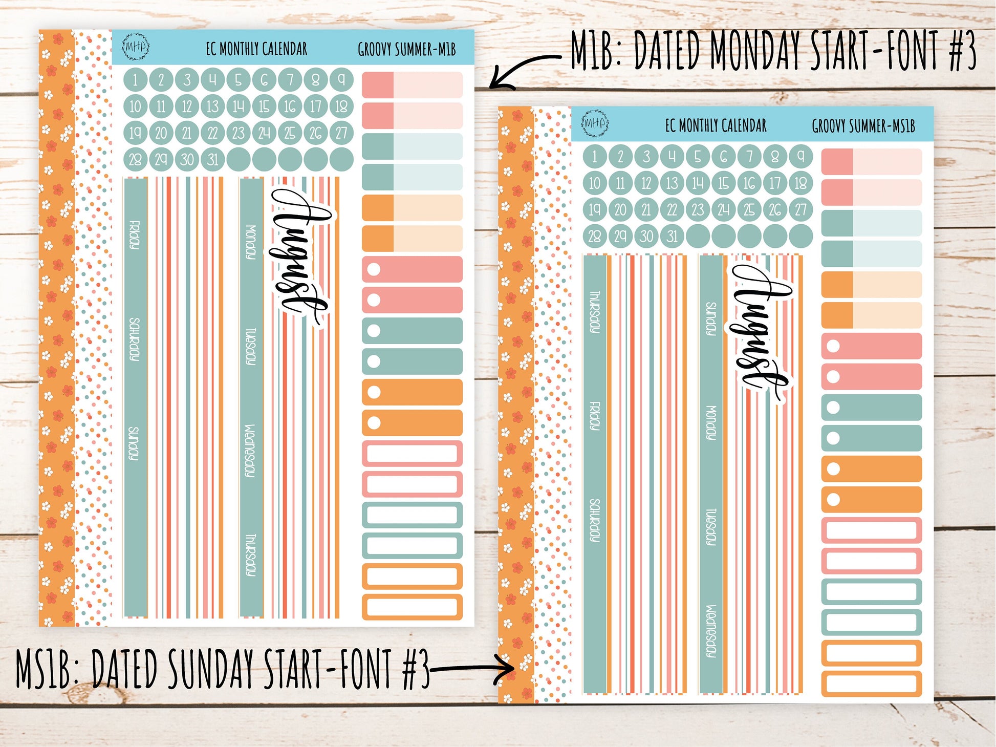 Erin Condren 7x9 Monthly Kit. AUGUST "Groovy Summer" Planner Stickers || GS-M