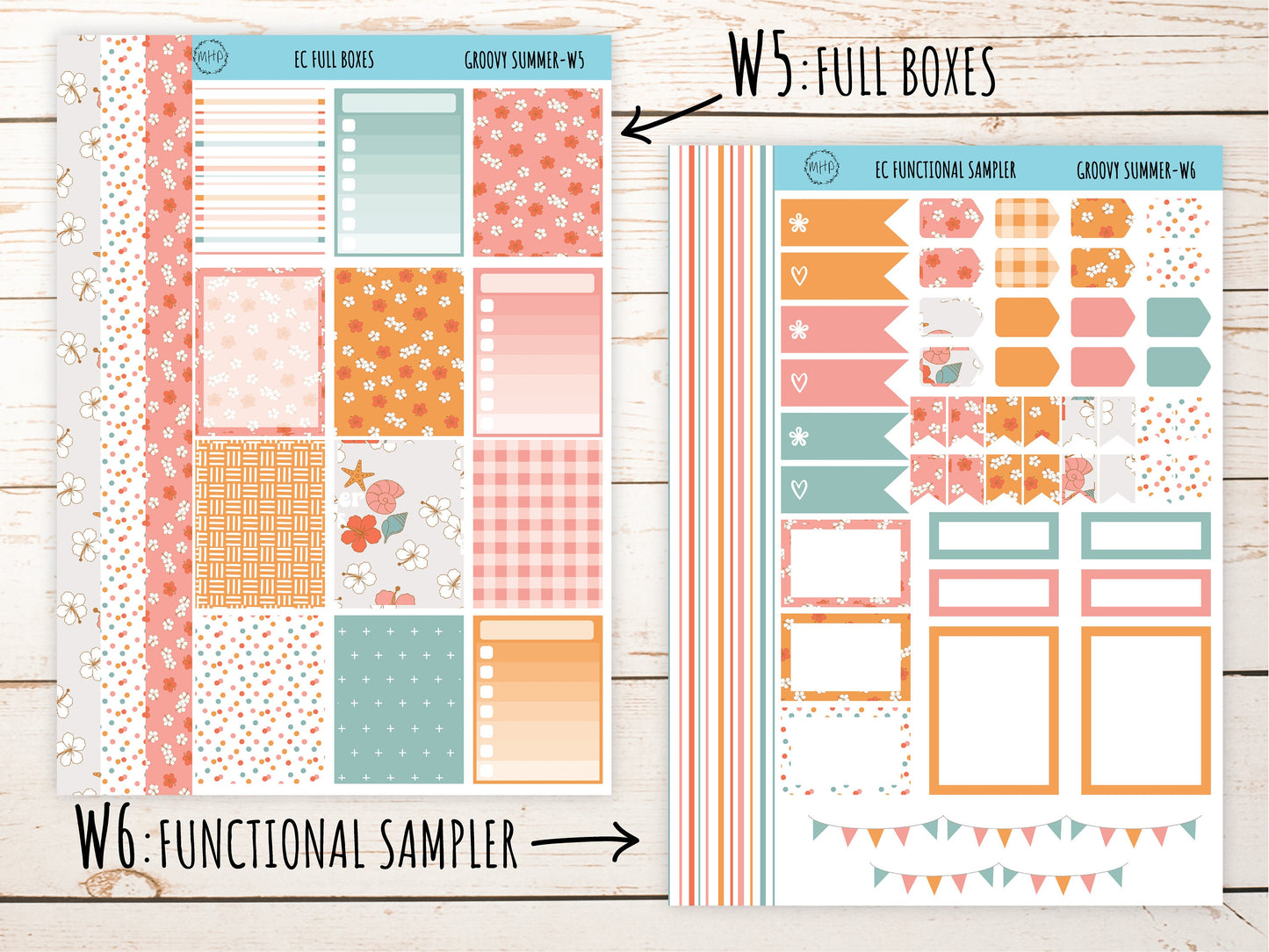 Erin Condren 7x9 Weekly Planning Kit. AUGUST "Groovy Summer" Planner Stickers || GS-W