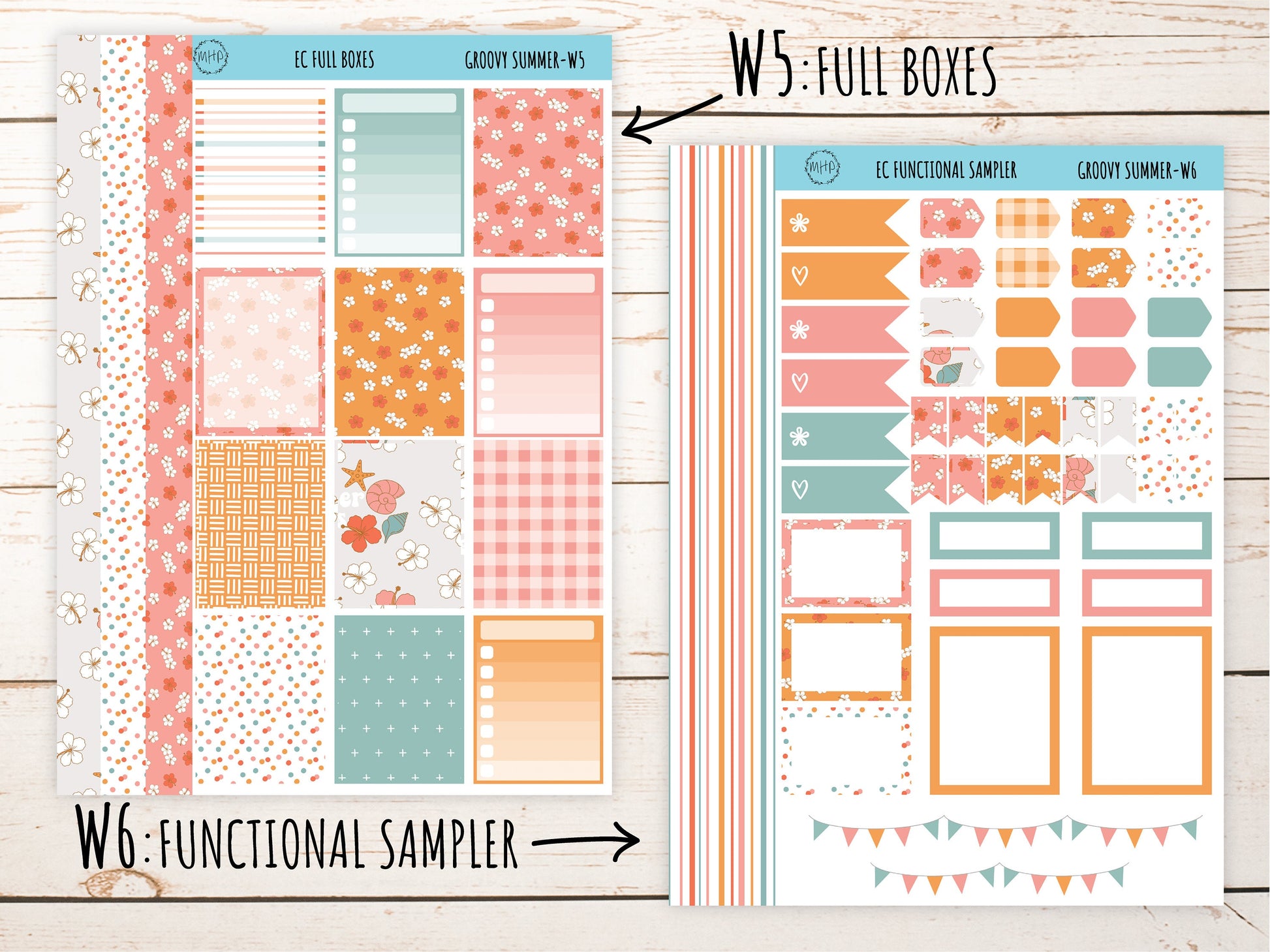 Erin Condren 7x9 Weekly Planning Kit. AUGUST "Groovy Summer" Planner Stickers || GS-W