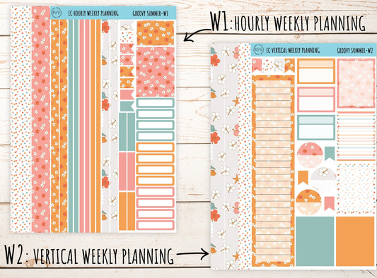 Erin Condren 7x9 Weekly Planning Kit. AUGUST "Groovy Summer" Planner Stickers || GS-W