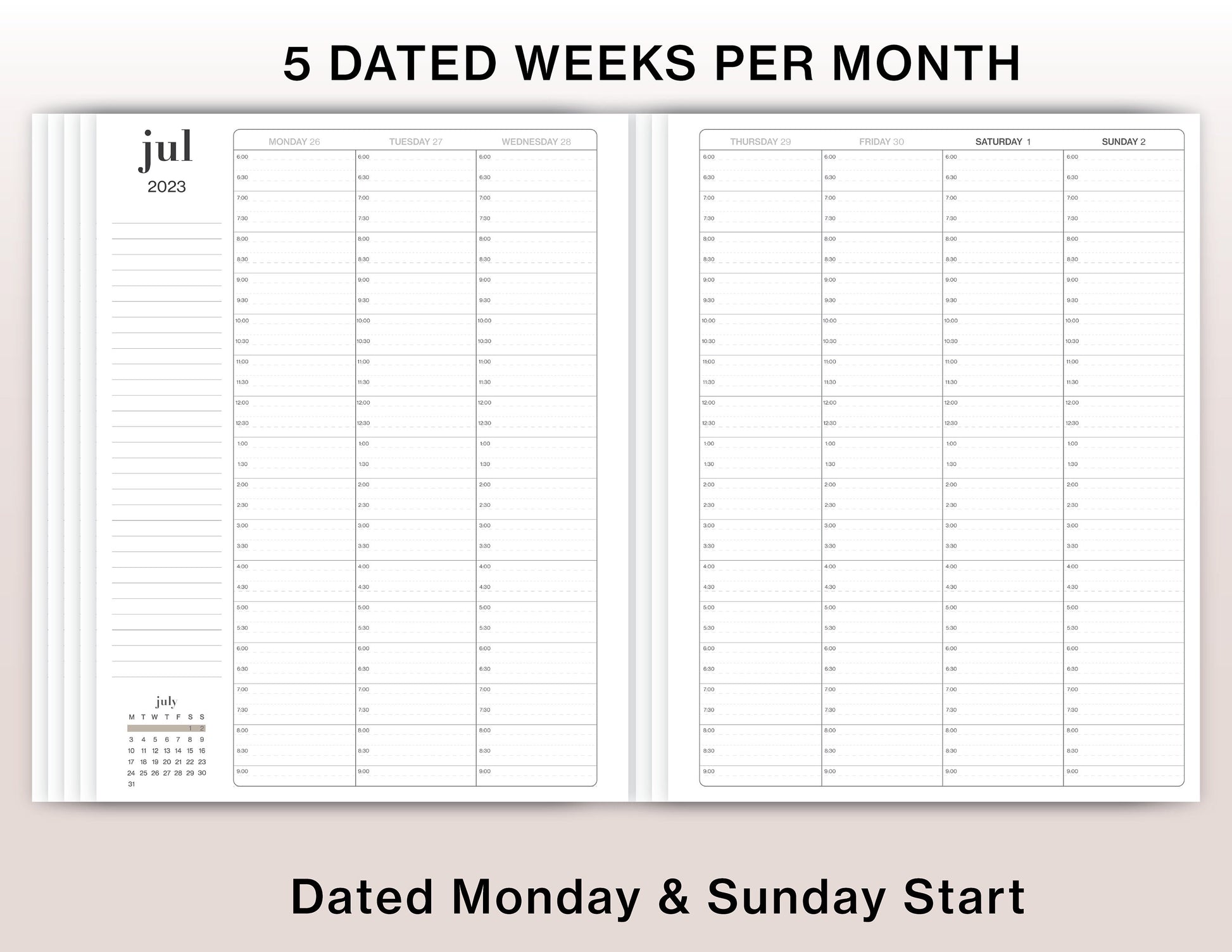 Weekly Hourly Planner. 2023 -2024 Planner. US Letter Printable Planner. Fully Dated and Undated Planner