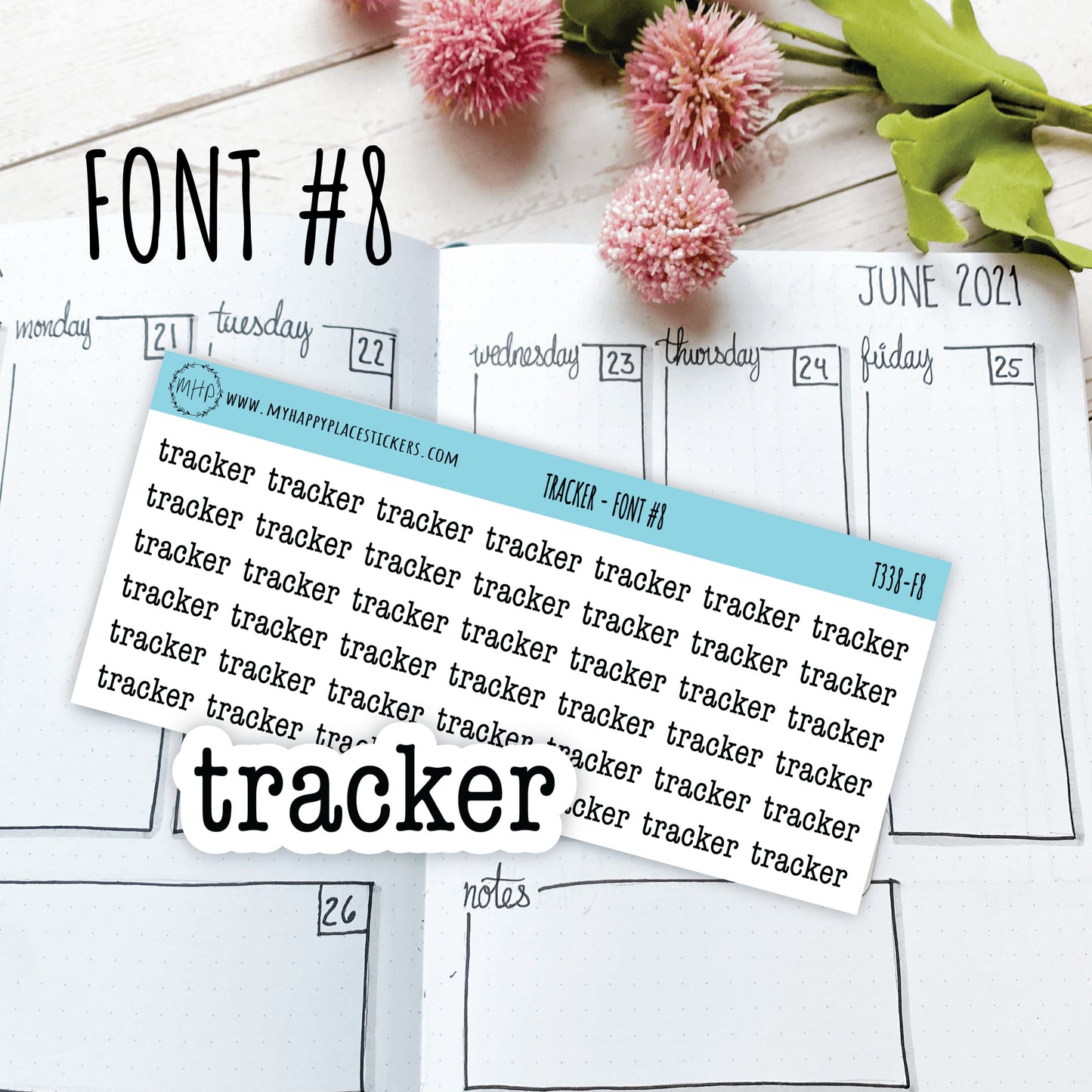 TRACKER Stickers for Planner and Bullet Journals. 7 Fonts to Choose From || T338
