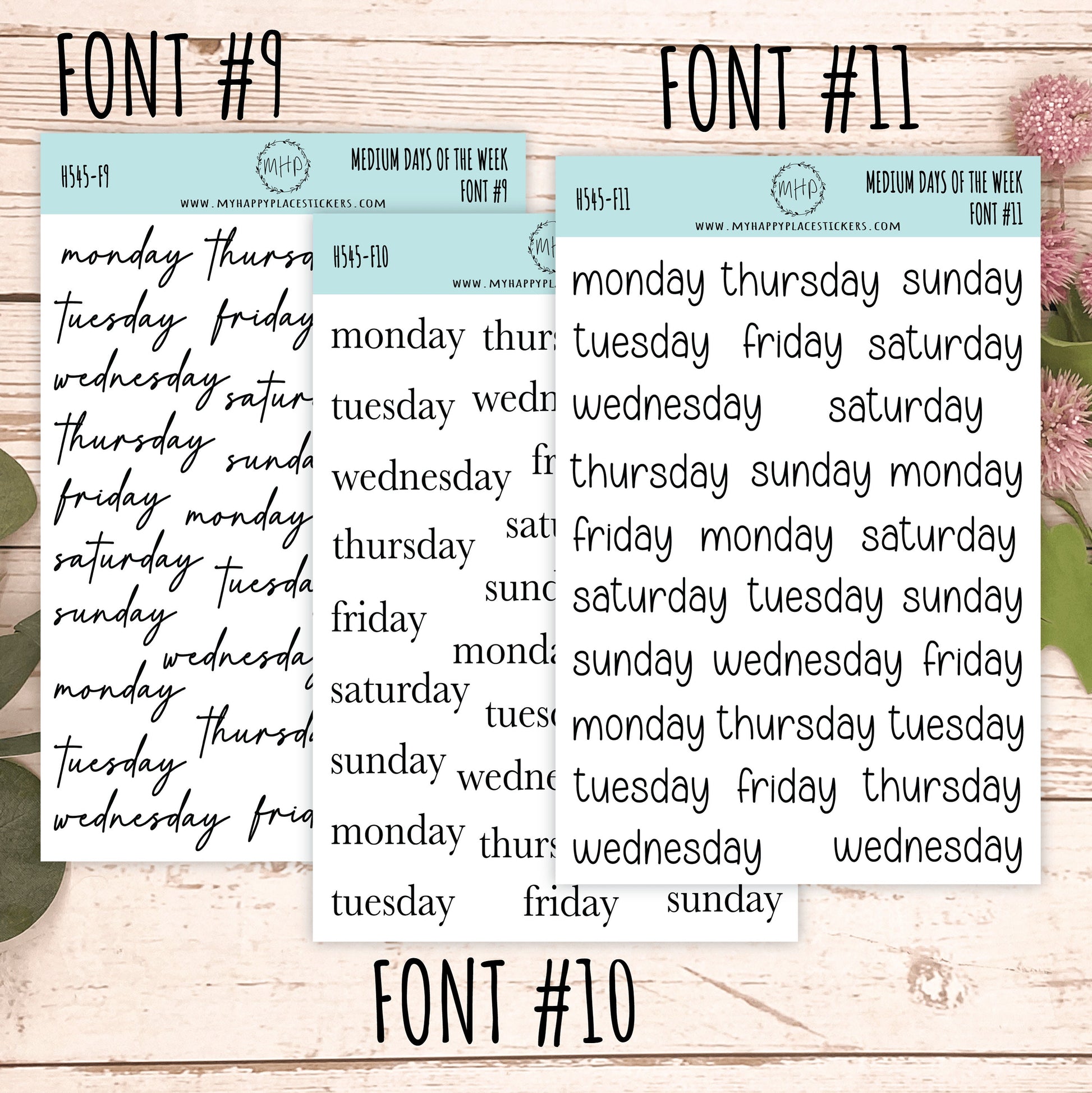 Sticker set of Medium Days of the Week for Planners, Organizers and Bullet Journals. College Planner || S10