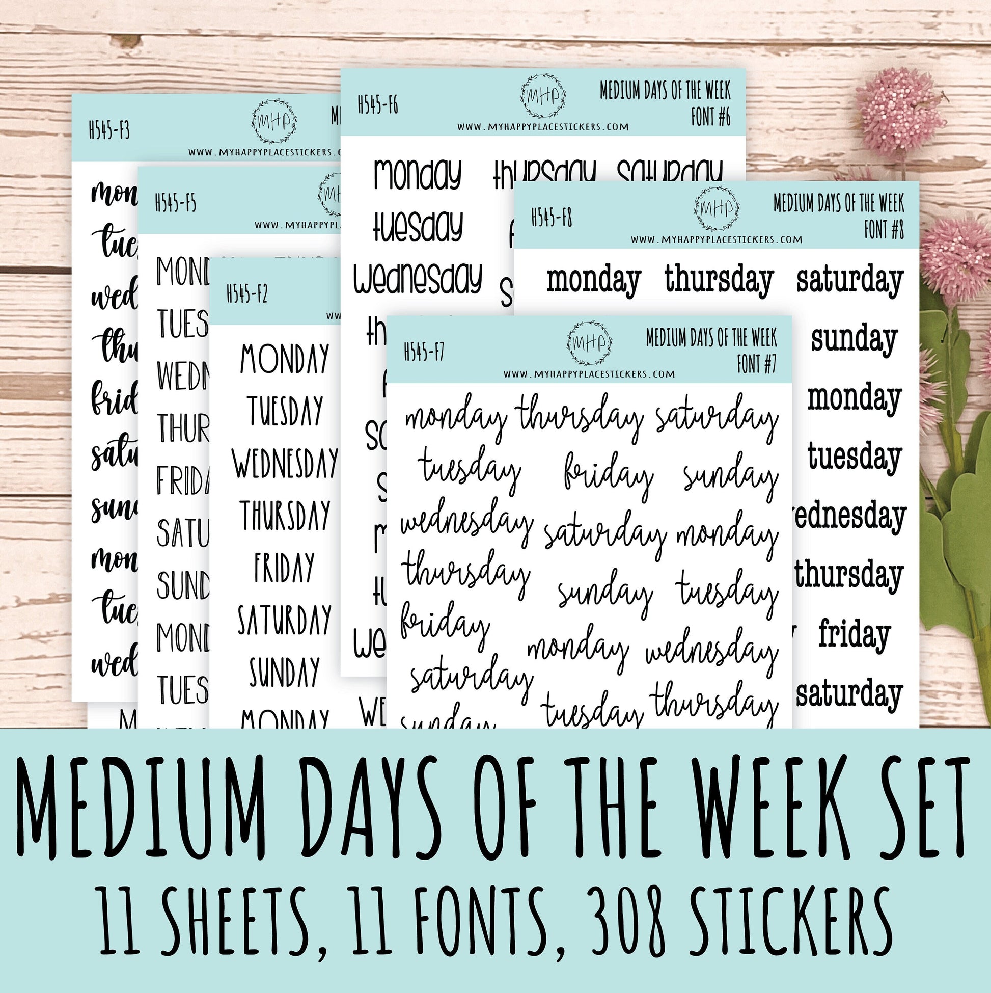 Sticker set of Medium Days of the Week for Planners, Organizers and Bullet Journals. College Planner || S10