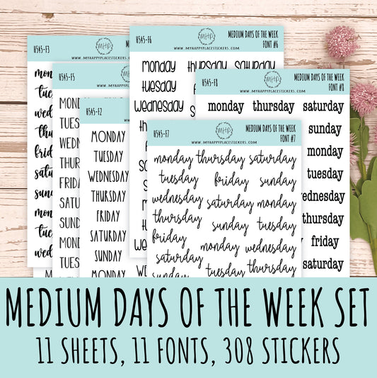 Sticker set of Medium Days of the Week for Planners, Organizers and Bullet Journals. College Planner || S10