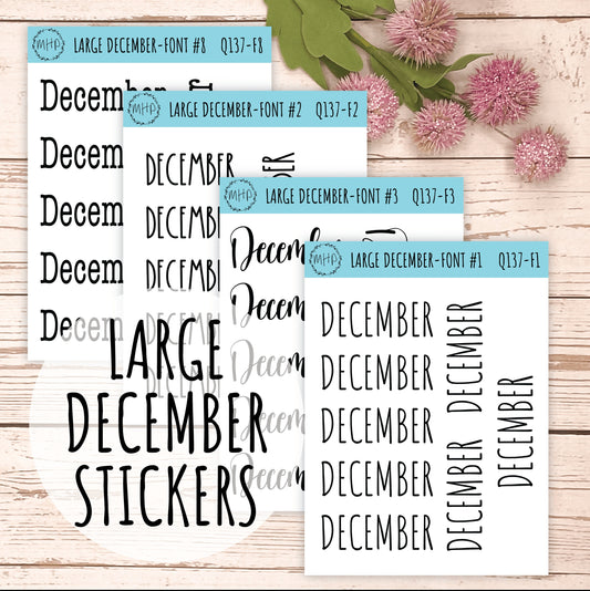 Large DECEMBER Stickers for Planners, Organizers, Bullet Journals. Perfect for EC and Classic HP. || Q137