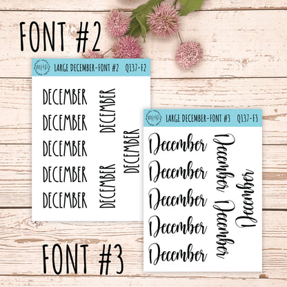 Large DECEMBER Stickers for Planners, Organizers, Bullet Journals. Perfect for EC and Classic HP. || Q137