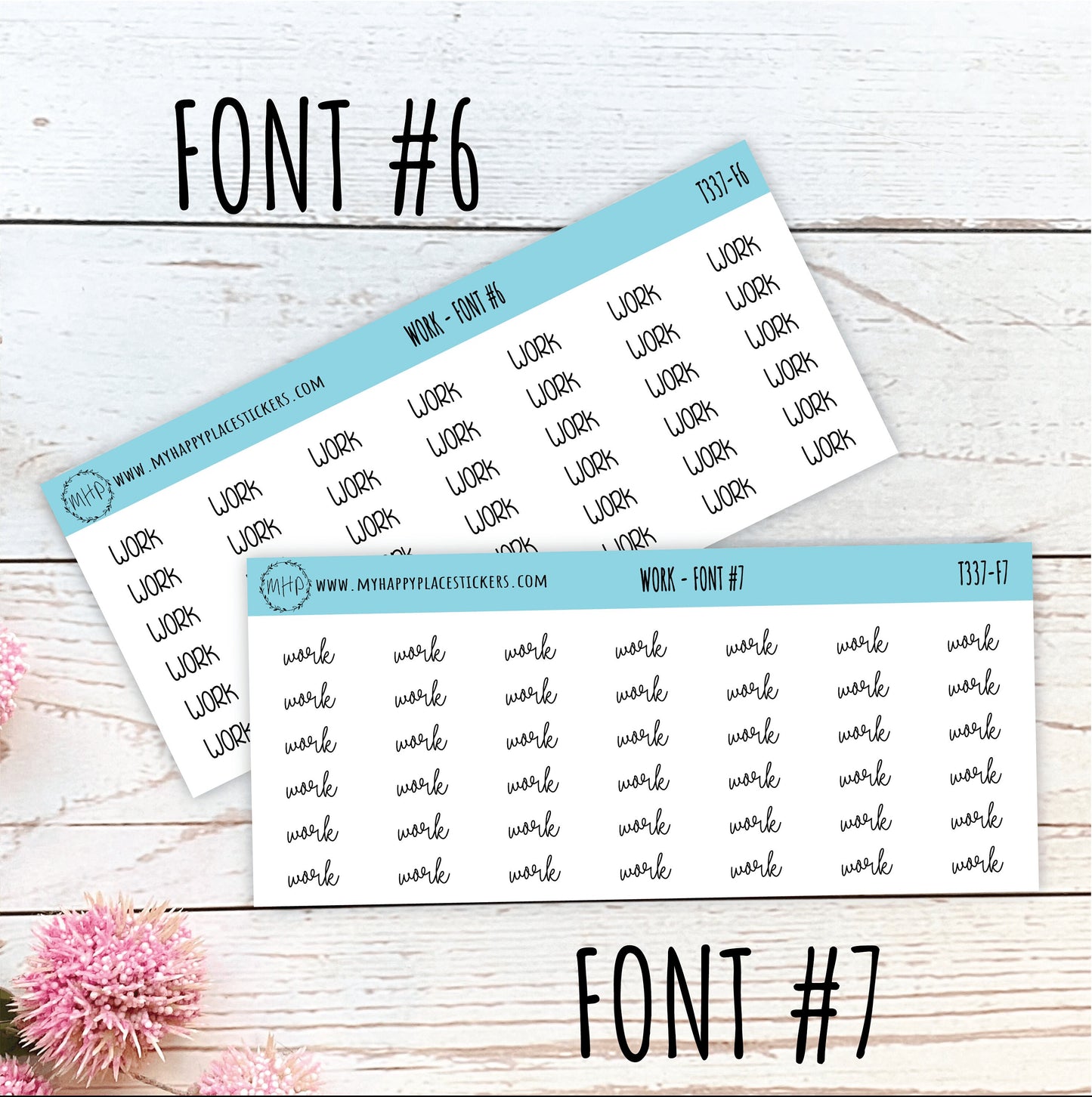 WORK Stickers for Planner and Bullet Journals. 7 Fonts to Choose From || T337