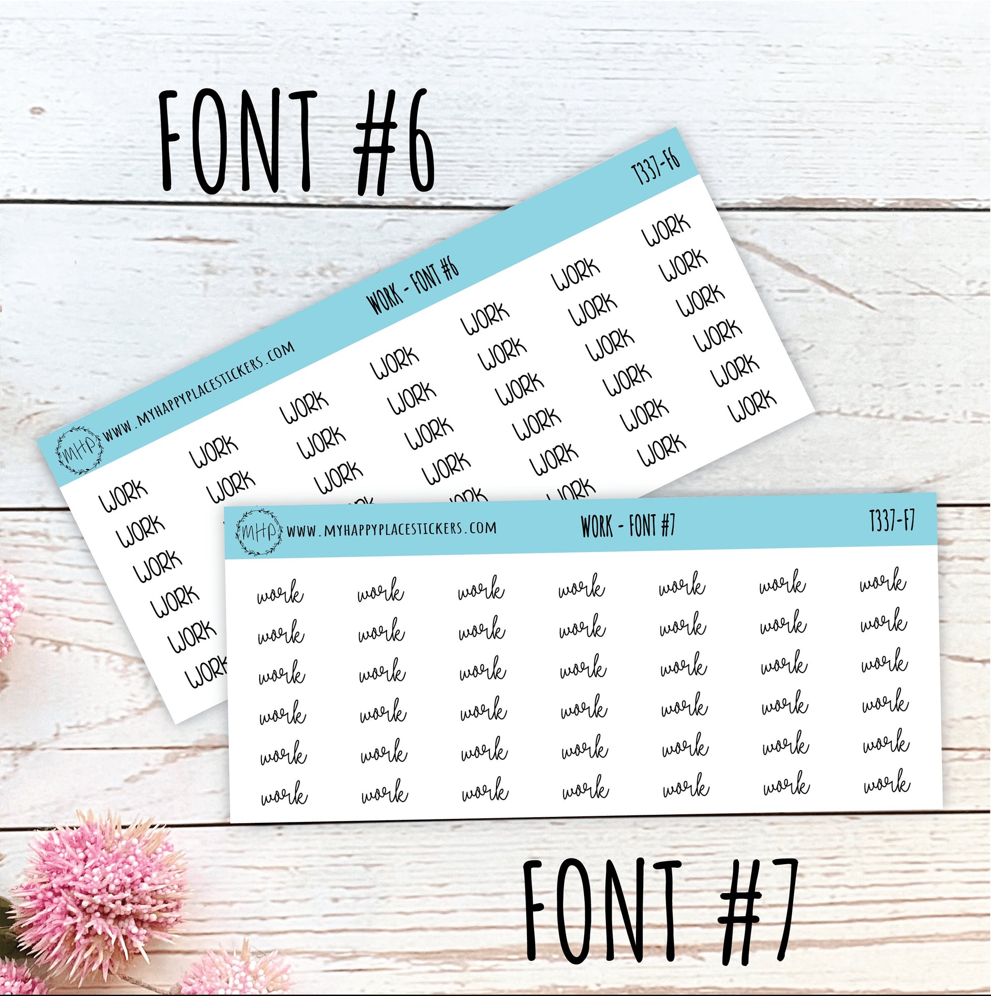 WORK Stickers for Planner and Bullet Journals. 7 Fonts to Choose From || T337