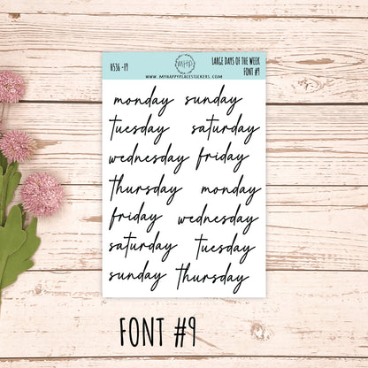 Sticker Set of Large Days of the Week for Planners, Organizers and Bullet Journals. College Planner ||S11