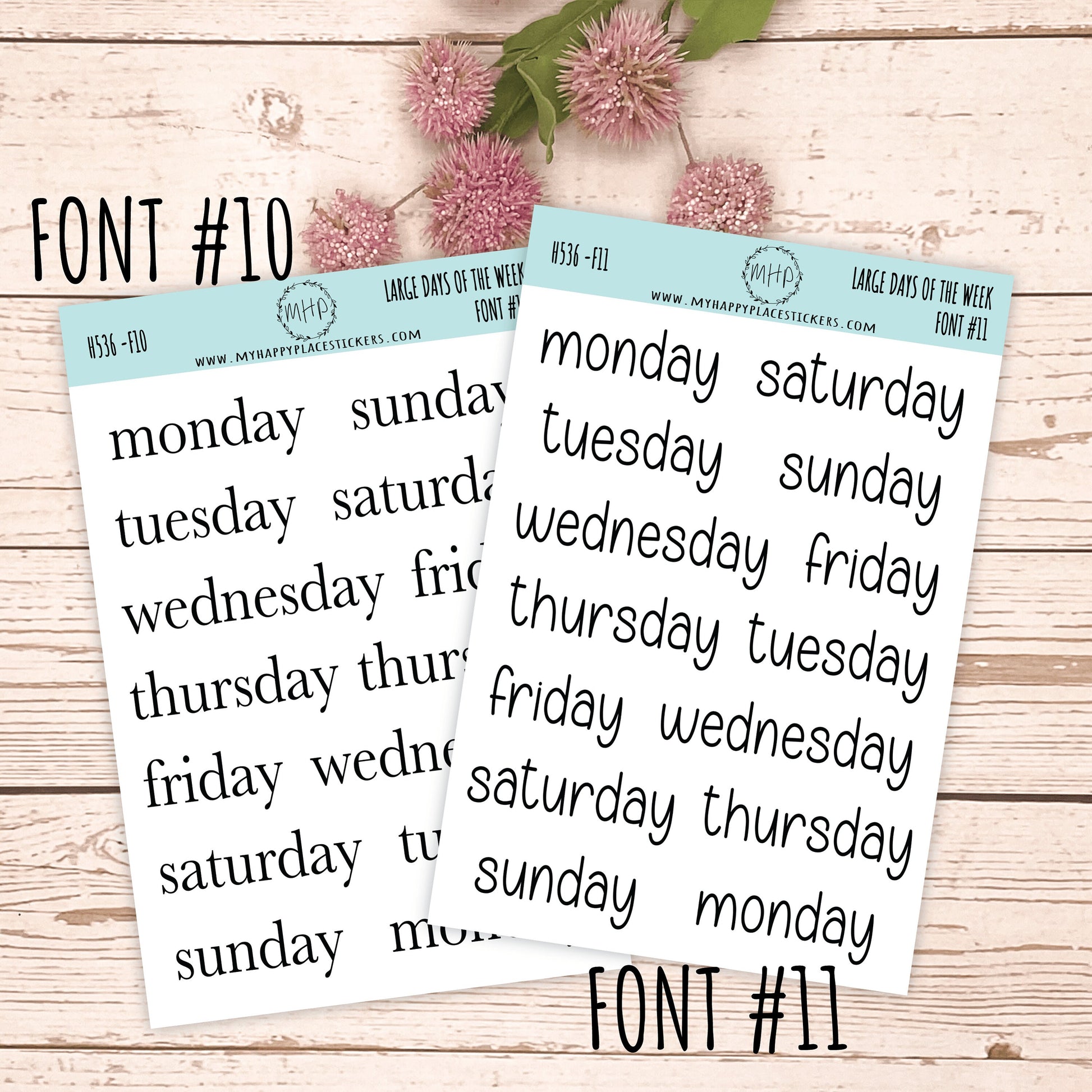 Sticker Set of Large Days of the Week for Planners, Organizers and Bullet Journals. College Planner ||S11