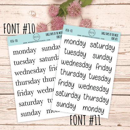 Sticker Set of Large Days of the Week for Planners, Organizers and Bullet Journals. College Planner ||S11