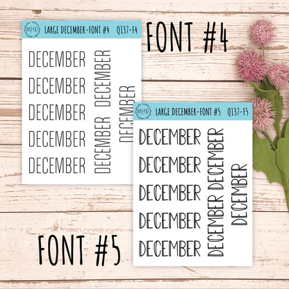 Large DECEMBER Stickers for Planners, Organizers, Bullet Journals. Perfect for EC and Classic HP. || Q137